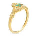 Heart-Shaped Genuine Emerald 10K Yellow Gold Claddagh Ring