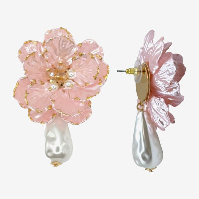 Bijoux Bar Simulated Pearl Flower Drop Earrings