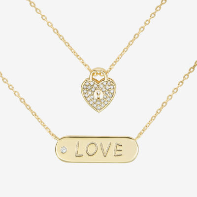 Sparkle Allure Love 2-pc. Cubic Zirconia 14K Gold Over Brass Bar Heart Jewelry Set
