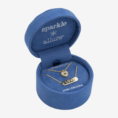 Sparkle Allure Love 2-pc. Cubic Zirconia 14K Gold Over Brass Bar Heart Jewelry Set