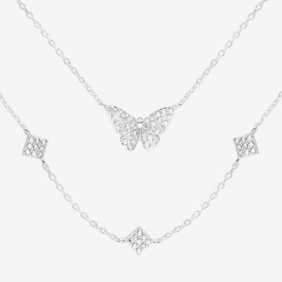 Sparkle Allure 2-pc. Cubic Zirconia Pure Silver Over Brass Butterfly Jewelry Set