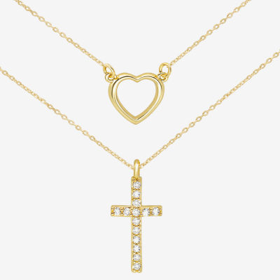 Sparkle Allure 2-pc. Cubic Zirconia 14K Gold Over Brass Cross Heart Jewelry Set