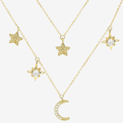 Sparkle Allure Charm 2-pc. Cubic Zirconia 14K Gold Over Brass Moon Star Jewelry Set