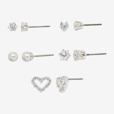 Sparkle Allure 5 Pair Simulated Pearl Heart Earring Set