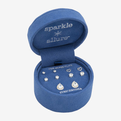Sparkle Allure Halo 5 Pair Cubic Zirconia Heart Earring Set