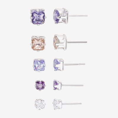 Sparkle Allure 5 Pair Crystal Square Earring Set