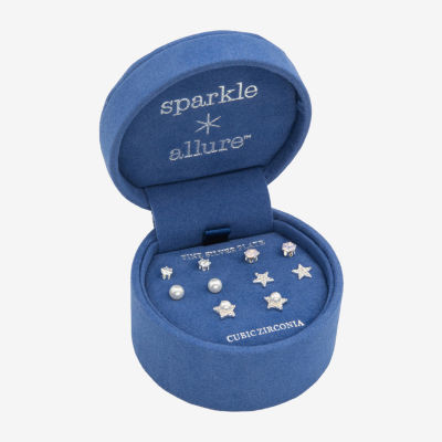 Sparkle Allure Womens Simulated Pearl Round Star 5 Pair Earring Set