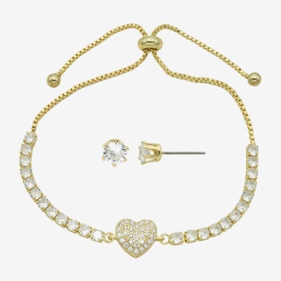 Sparkle Allure 2-pc. Cubic Zirconia 14K Gold Over Brass Heart Jewelry Set