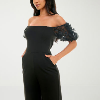 Premier Amour Off The Shoulder Long Sleeve Jumpsuit, Color: Black