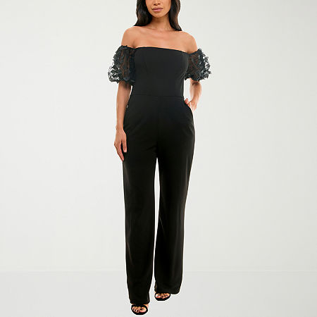 Premier Amour Off The Shoulder Womens Short Sleeve Jumpsuit, 10, Black