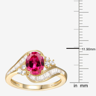 Womens Lab Created Red Ruby 14K Gold Over Silver Crossover Side Stone Cocktail Ring