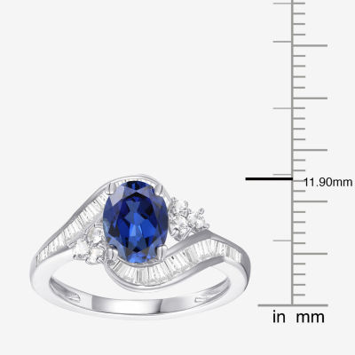 Womens Lab Created Blue Sapphire Sterling Silver Crossover Side Stone Cocktail Ring