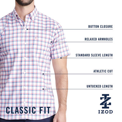 IZOD Madras Mens Classic Fit Short Sleeve Plaid Button-Down Shirt