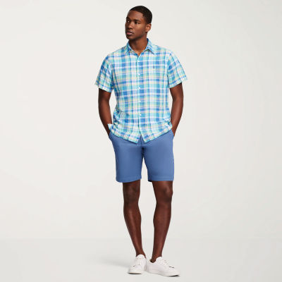 IZOD Madras Mens Classic Fit Short Sleeve Plaid Button-Down Shirt