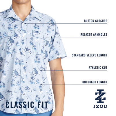 IZOD Sunshield Performance Mens Moisture Wicking Classic Fit Short Sleeve Button-Down Shirt