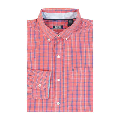 IZOD Big and Tall Mens Classic Fit Long Sleeve Plaid Button-Down Shirt