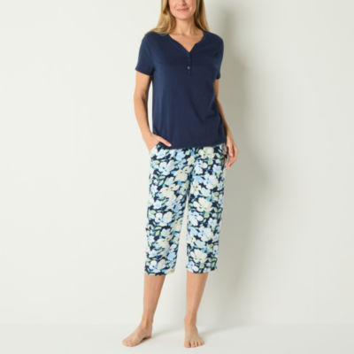 Liz Claiborne Womens 2-pc. Henley Neck Short Sleeve Capri Pajama Set