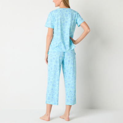 Adonna Womens Crew Neck Short Sleeve 2-pc. Pant Pajama Set