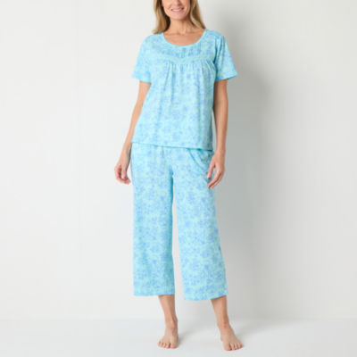 Adonna Womens Crew Neck Short Sleeve 2-pc. Pant Pajama Set