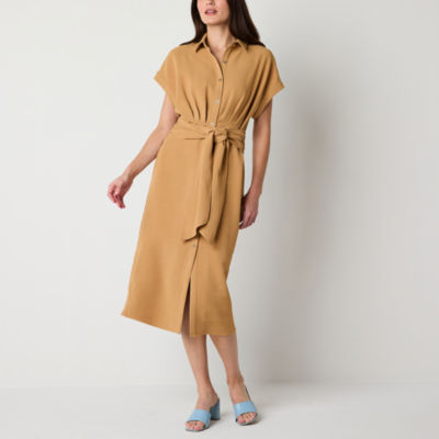 Worthington Short Sleeve Midi Shirt Dress