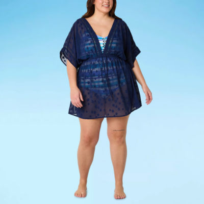 Outdoor Oasis Womens Star Dress Swimsuit Cover-Up Plus - JCPenney