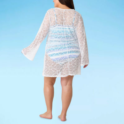 Liz Claiborne Womens Geo Linear Dress Swimsuit Cover-Up Plus