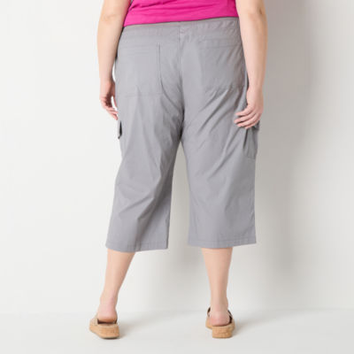 St. John's Bay Cargo Womens Straight Mid Rise Plus Capri Pant