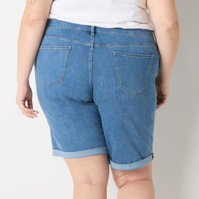 St. John's Bay Secretly Slender Denim Womens Mid Rise Bermuda Short-Plus