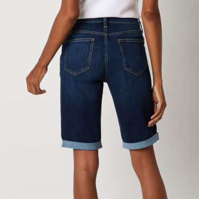 St. John's Bay Womens Secretly Slender Mid Rise Denim Bermuda Short