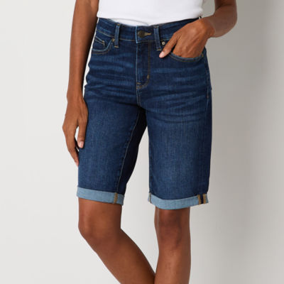 St. John's Bay Womens Secretly Slender Mid Rise Denim Bermuda Short