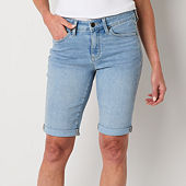 St. John's Bay Womens Secretly Slender Mid Rise Denim Bermuda Short