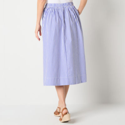 St. John's Bay Womens High Rise Stretch Fabric Midi A-Line Skirt