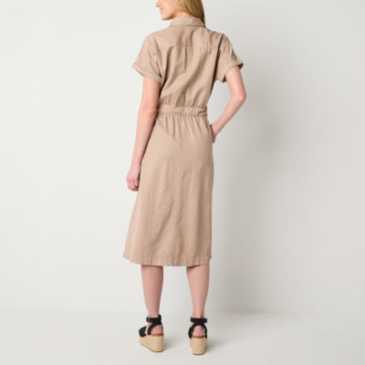 a.n.a Womens Short Sleeve Midi Shirt Dress