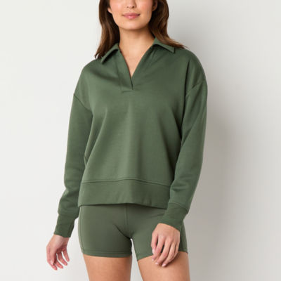 Xersion Womens Scuba V Neck Long Sleeve Polo Shirt