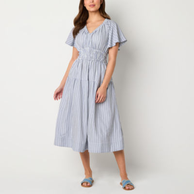a.n.a Womens Short Sleeve Midi Shirt Dress