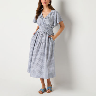a.n.a Womens Short Sleeve Midi Shirt Dress