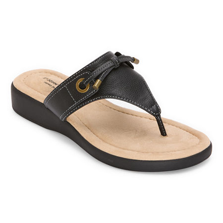 St. John's Bay Womens Arden T-Strap Flat Sandals, 6 Medium, Black