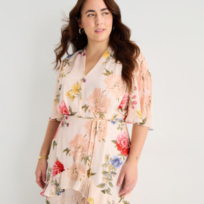 ●PRETTY TONE CAPONE 貴重プロモシングル ミドル Melonie T Womens Plus Short Sleeve Floral Maxi Dress, Color: Ivory