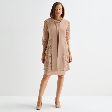 Maya Brooke Womens Lace Jacket Dress In Brown