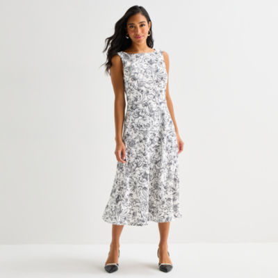 Marc New York Womens Sleeveless Floral Midi Fit + Flare Dress