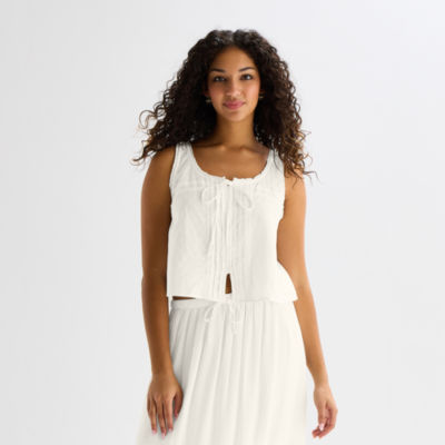 Arizona Womens Juniors Round Neck Sleeveless Peplum Top