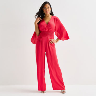 Bold Elements Womens V Neck Elbow Sleeve Satin Jumpsuit