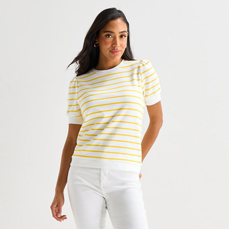 St. John's Bay Womens Crew Neck Short Sleeve Sweatshirt, Xx-large, Yellow