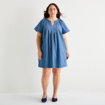 St. John's Bay Womens Plus Short Sleeve Sheath Dress