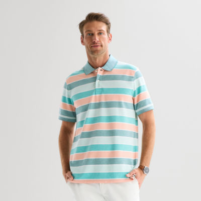 St. John's Bay Essential Striped Oxford Mens Slim Fit Short Sleeve Polo Shirt