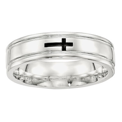 Personalized 6MM Sterling Silver Cross Wedding Band