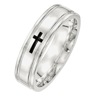 Personalized 6MM Sterling Silver Cross Wedding Band