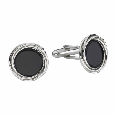 Love Knot Onyx Stone Cuff Links-JCPenney, Color: Silver Black