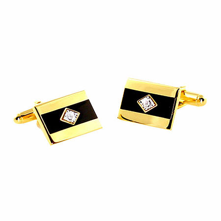 Gold-Tone Diamond Accent Cuff Links, One Size, Yellow