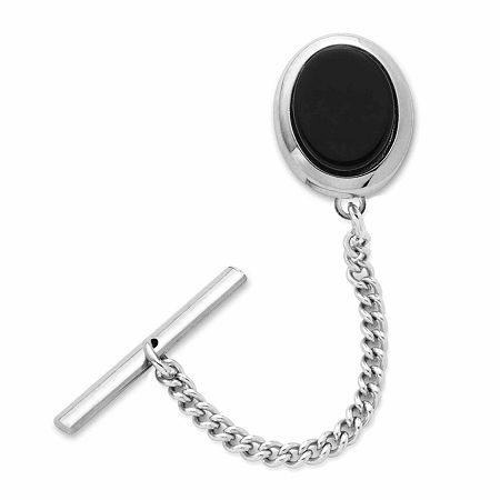 Silver-Tone Tie Tack With Onyx, One Size, Gray